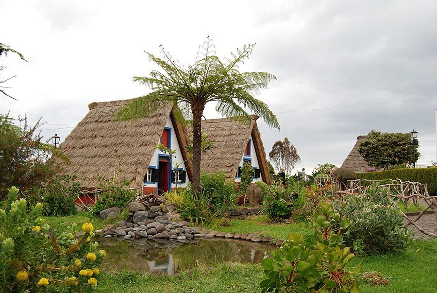 Traditional thatched palheiros houses Santana Madeira