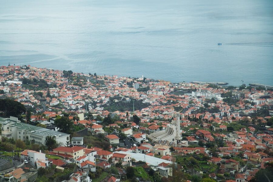 Aerial view of Funchal harbour Madeira island