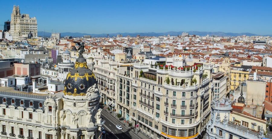 Aerial view of Gran Via Madrid
