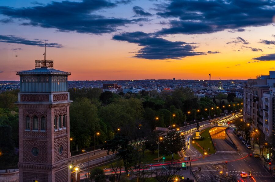Madrid monument at sunset