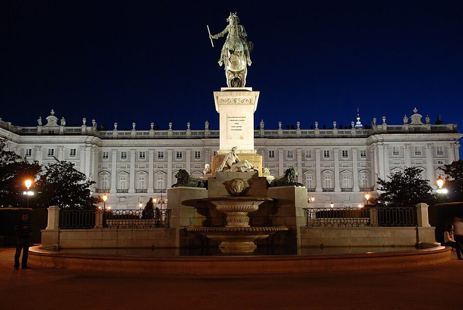 Royal Palace of Madrid illuminated at night