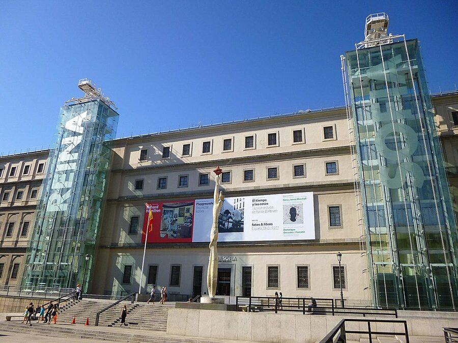 Reina Sofia museum wide exterior view from plaza