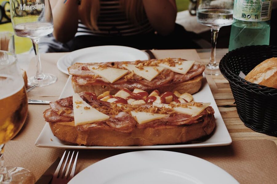 Spanish tapas toast with cured ham and cheese