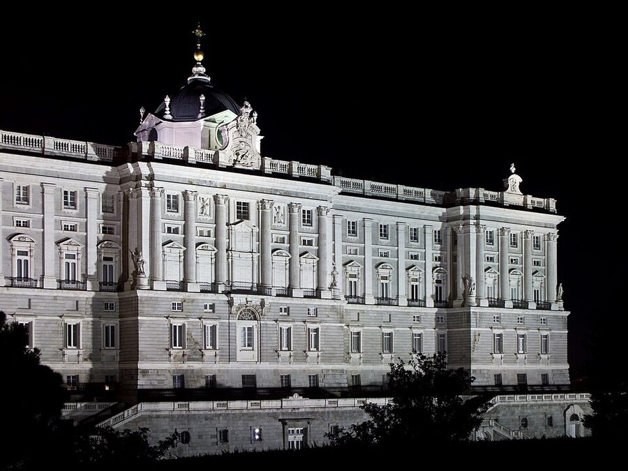 Royal Palace of Madrid front courtyard with neoclassical facade