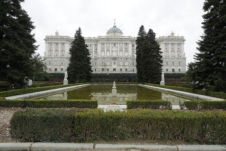 Central pond of the Sabatini Gardens at the Royal Palace Madrid