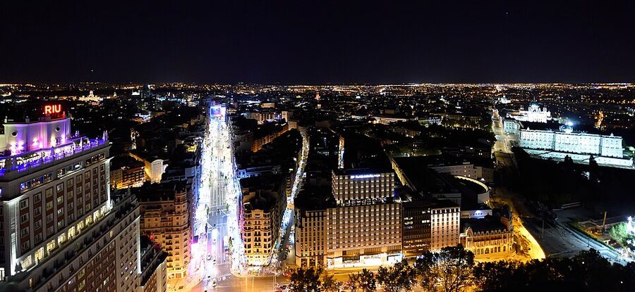 Madrid skyline at night before flamenco show time