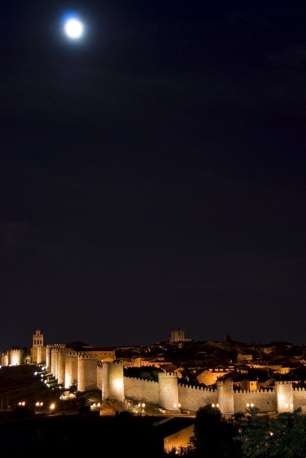 Avila viewed from Cuatro Postes viewpoint city walls Spain