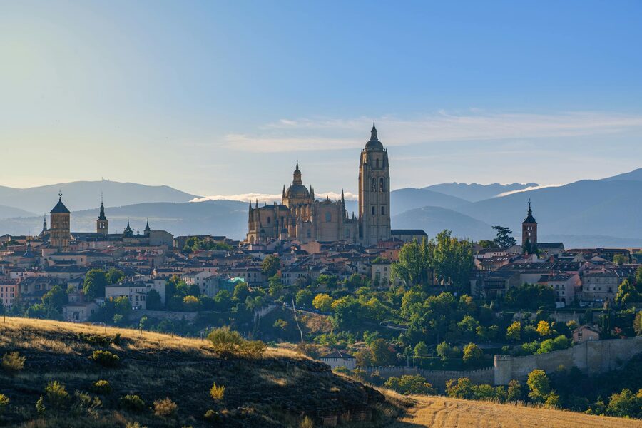Segovia Cathedral at sunset Spain