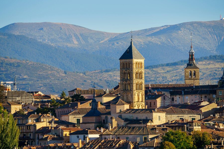 Segovia panorama with Guadarrama mountains Spain