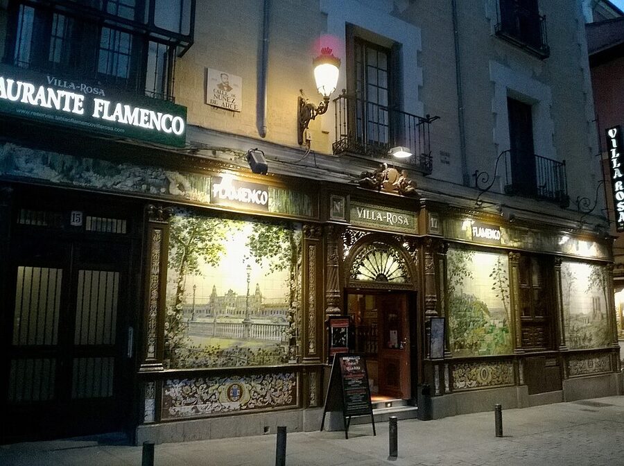 Villa Rosa tablao flamenco Plaza Santa Ana Madrid historic facade