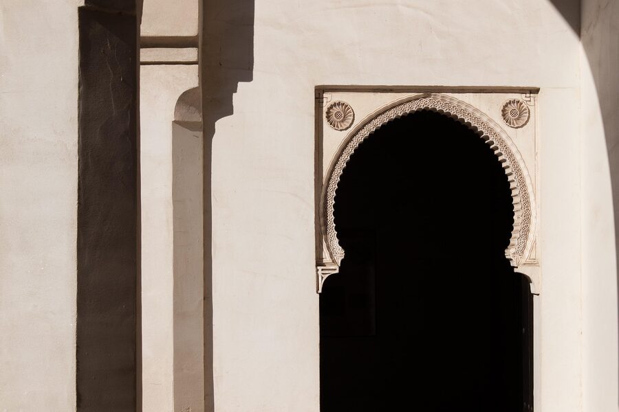 Islamic arches in the Alcazaba courtyard Malaga