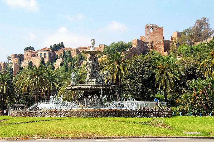 Moorish fountain in the Alcazaba garden Malaga