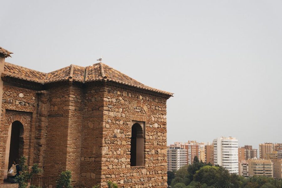 Alcazaba tower with cityscape in Malaga