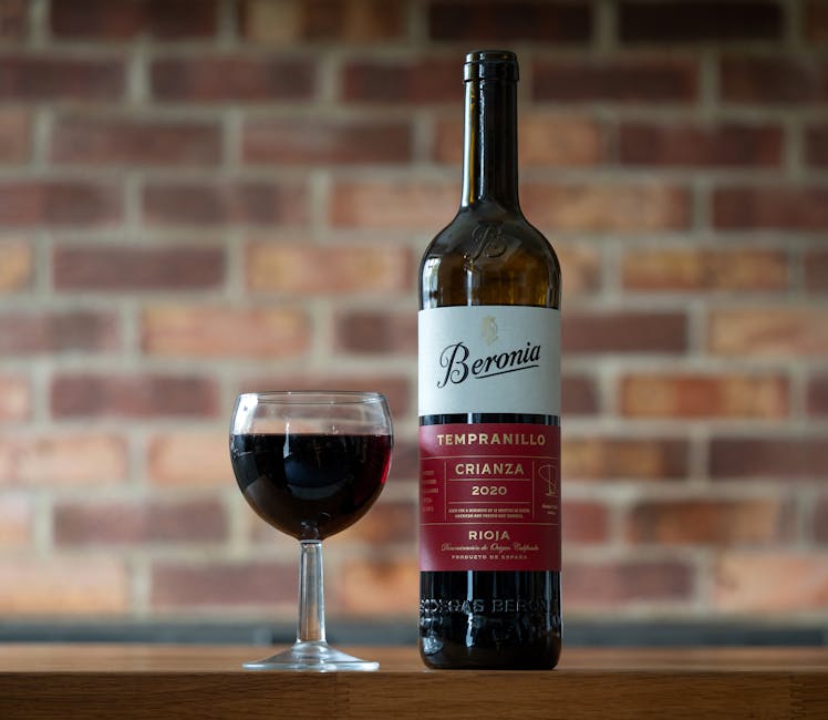 Spanish red wine bottle and glass