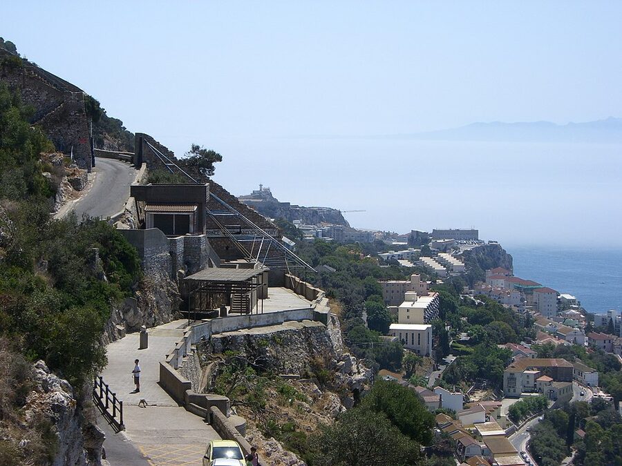 Apes Den on the Upper Rock of Gibraltar with several Barbary macaques