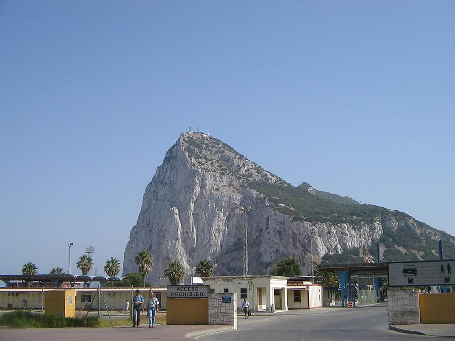 The Rock of Gibraltar seen from the border crossing at La Línea