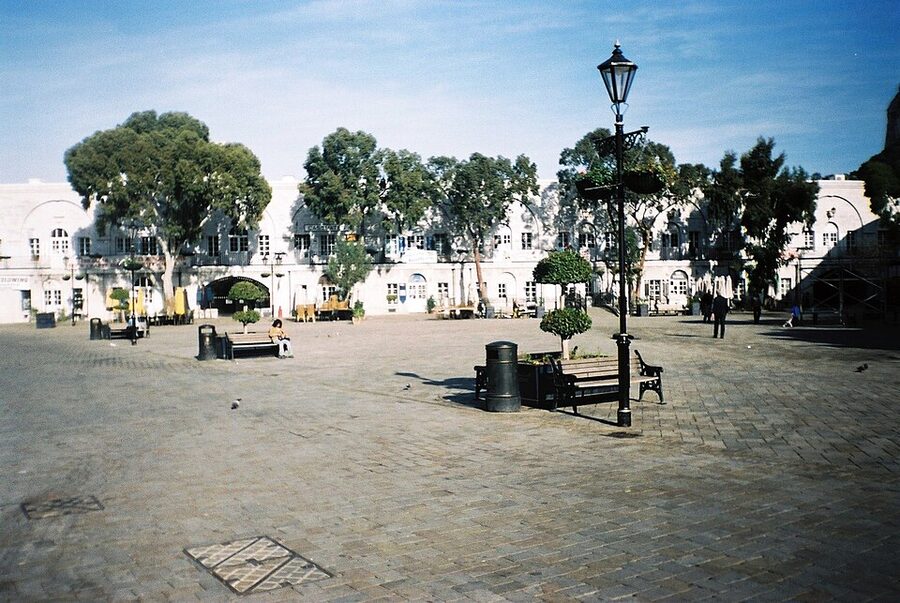 Buildings around Casemates Square in Gibraltar with British architectural touches