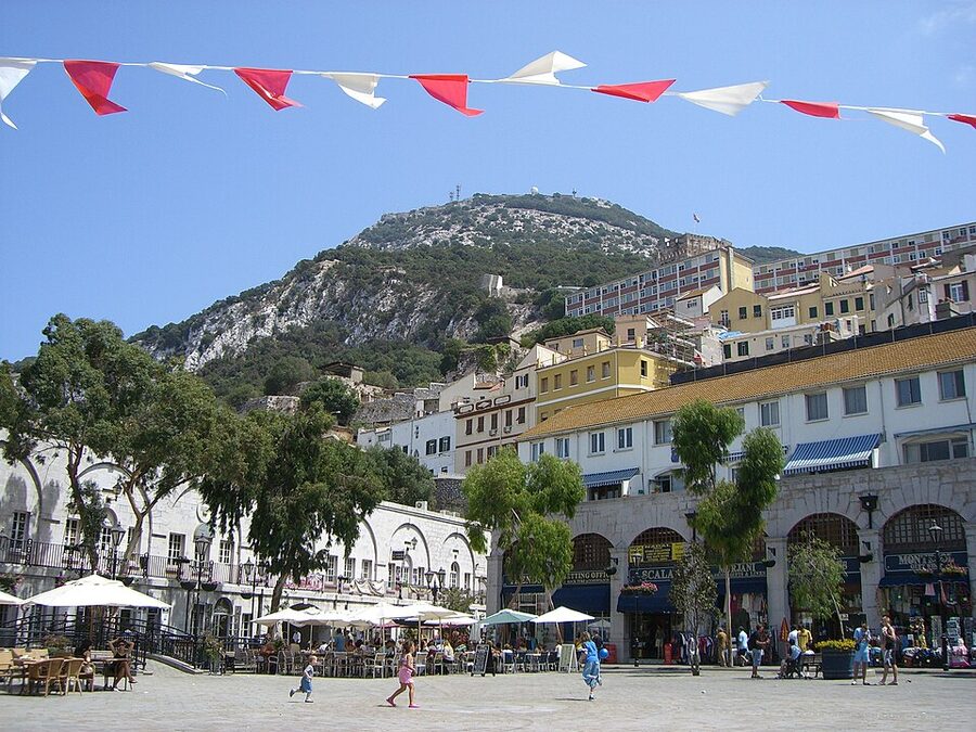 Grand Casemates Square in Gibraltar with restaurants under the old fortification walls