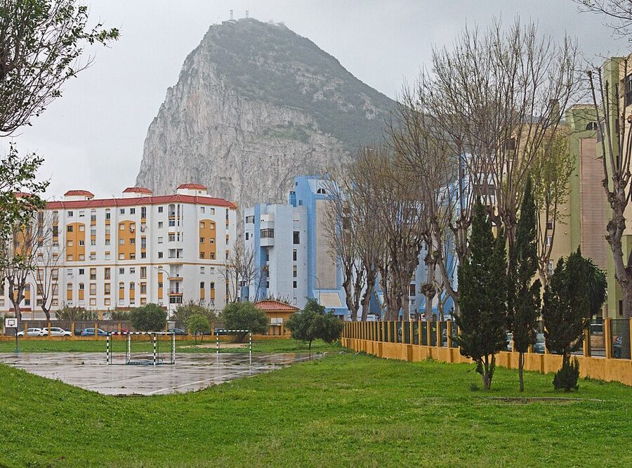 The Rock of Gibraltar viewed across La Linea from the Spanish side