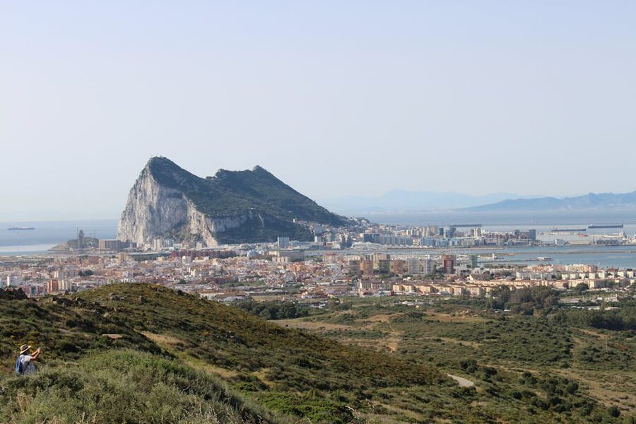 The Rock of Gibraltar from a distance on a clear summer day