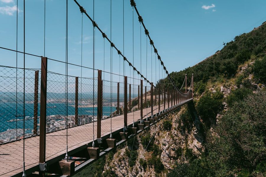 Windsor Suspension Bridge spanning a gorge on the Upper Rock of Gibraltar