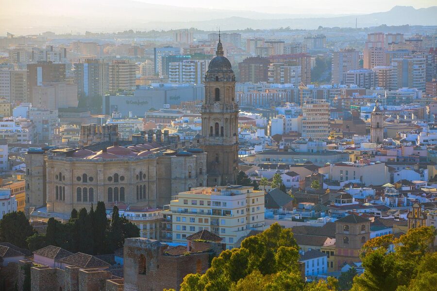 Malaga cathedral tower view from the old town