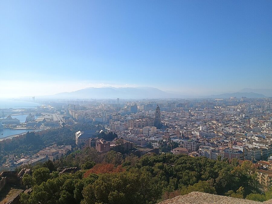 View of Malaga from Gibralfaro Castle viewpoint above the Alcazaba