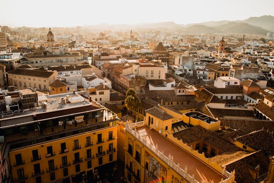 Malaga old town at sunset from above