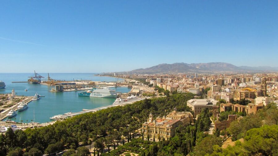 Malaga port and coastline from above