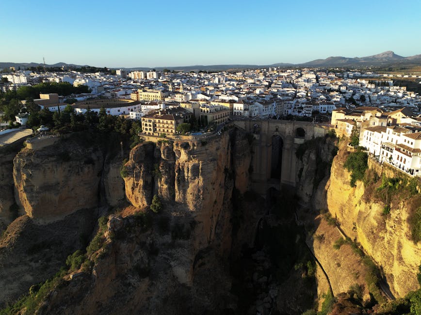 Aerial view of Ronda over the El Tajo gorge in Spain