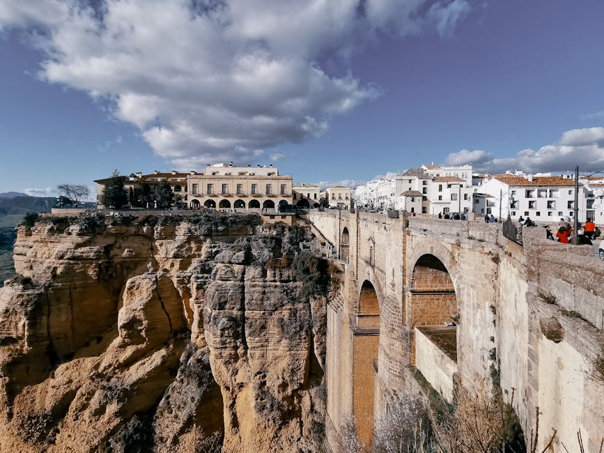 Puente Nuevo bridge in Ronda Spain with low cloud over the gorge