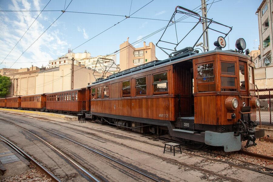 Sóller train and rails through Mallorcan countryside