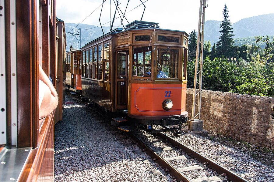 Sóller tram car 22 in Port de Sóller