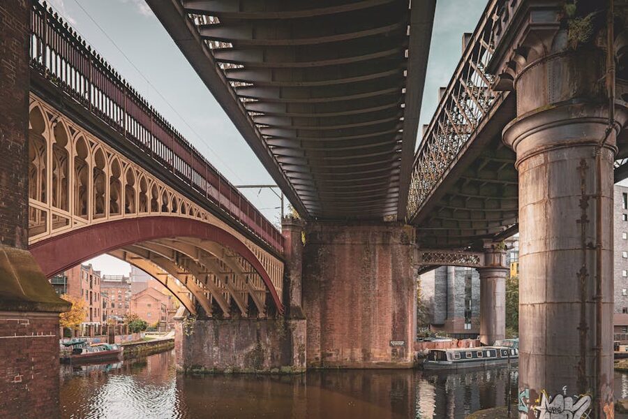 Historical bridges over a Manchester canal