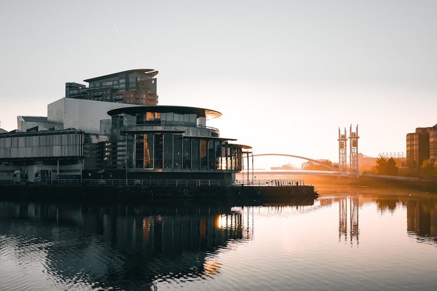 Sunrise over MediaCityUK in Salford Quays