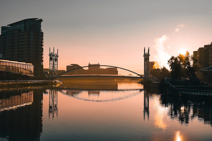 Salford Quays at sunset Manchester