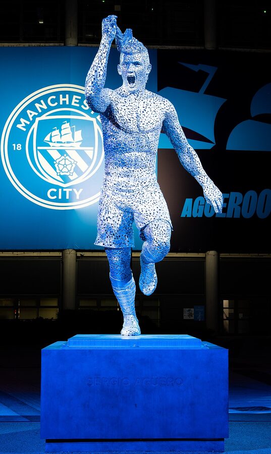 Sergio Aguero statue at Etihad Stadium