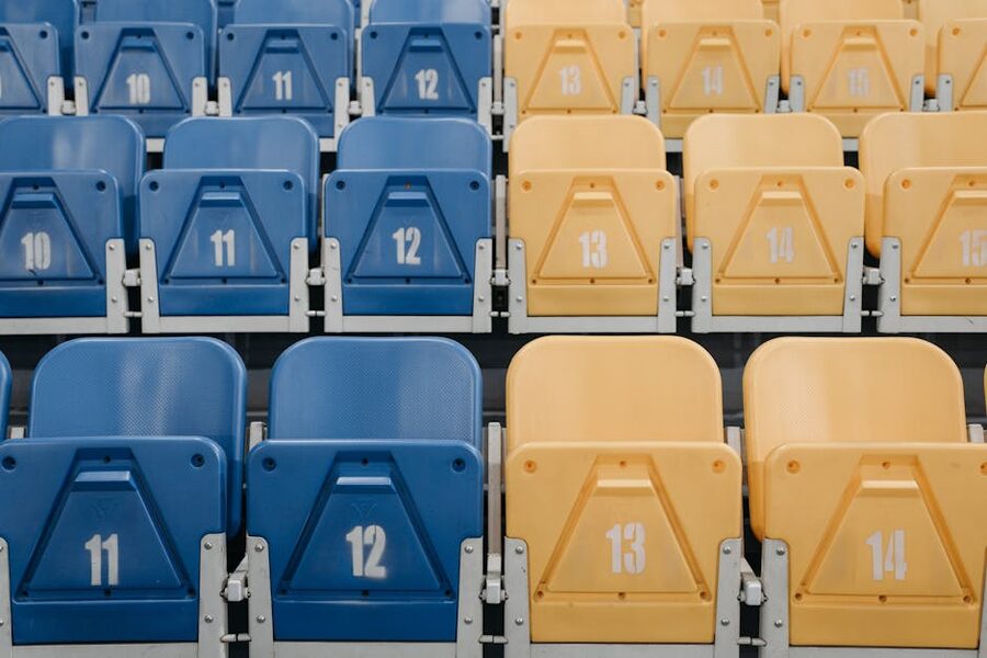 Numbered blue stadium seats