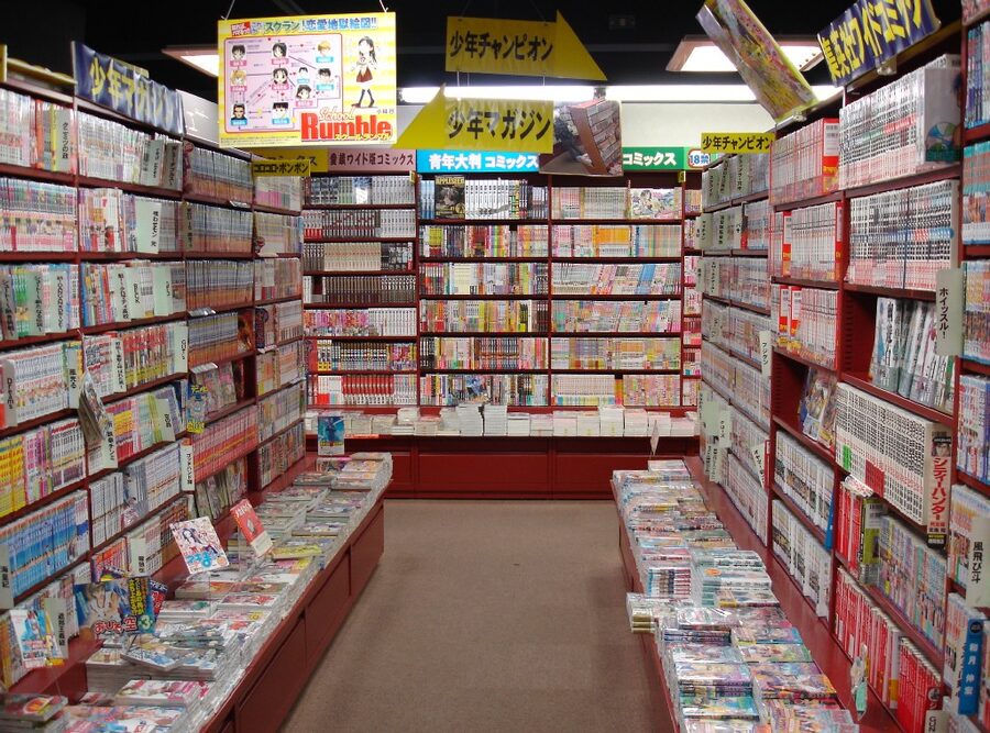 Interior shelves of a manga store in Japan
