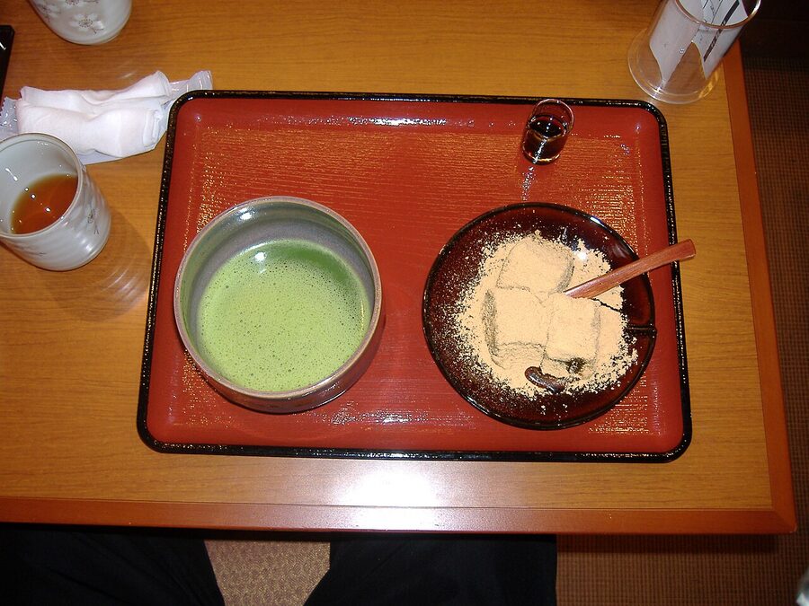 Matcha warabi mochi Japanese dessert