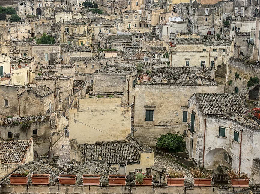 Aerial view of city buildings in Matera
