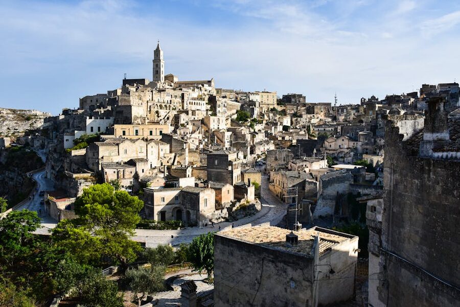 Picturesque view of Matera Italy stone streets