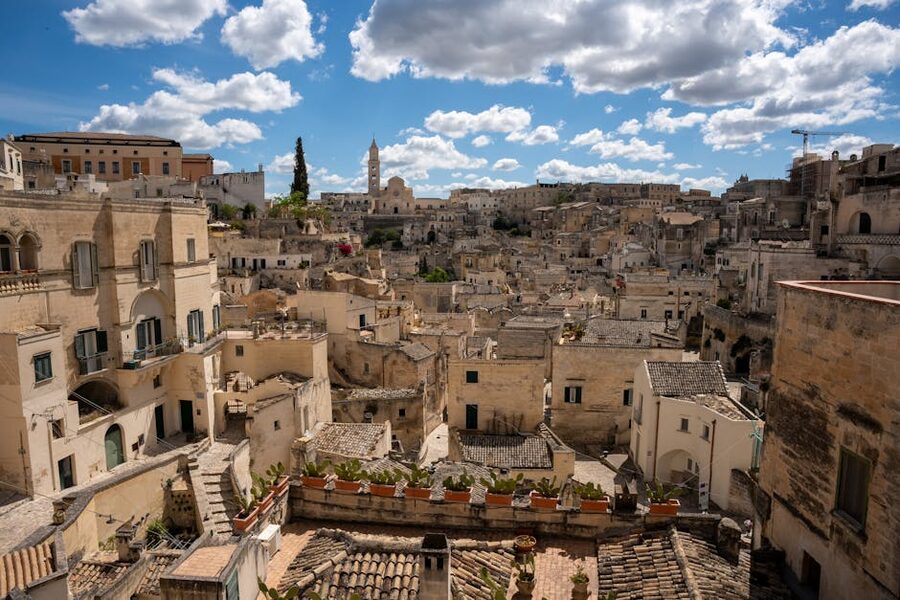Detail of Matera Sassi rooftops in daylight