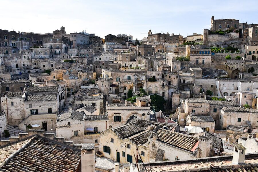 Sassi di Matera stone buildings in bright daylight