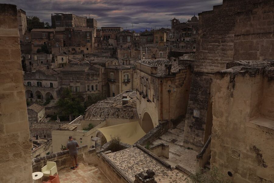 Sassi di Matera stone houses at twilight