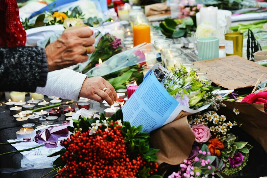 Memorial flowers candles respect