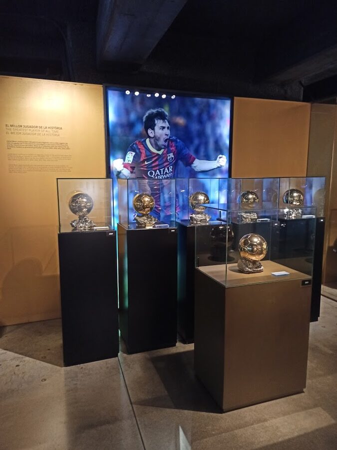 Lionel Messi Ballon d'Or trophy on display at FC Barcelona museum