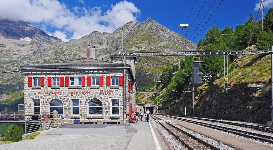 Alp Grüm mountain station with restaurant Bernina Railway