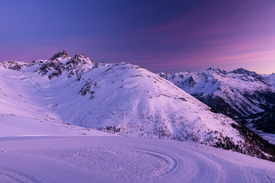 Engadin valley near Muottas Muragl in winter Switzerland