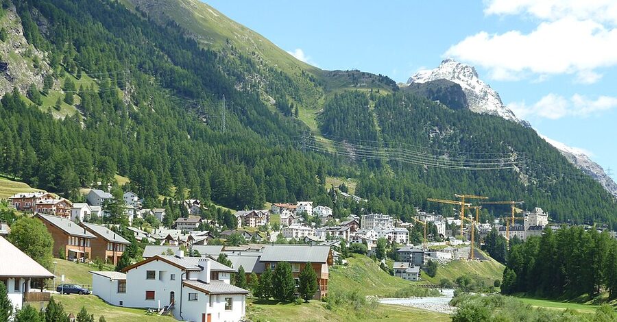 Pontresina village in upper Engadine valley Switzerland